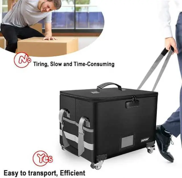 Alt view image 5 of 5 - File Box with Wheels,ENGPOW Fireproof Document Box with Lock,Collapsible Rolling File Storage Organizer Box Filing Cabinet with Zipper Lid,Portable Home Office Safe for Hanging Letter/Legal Folder