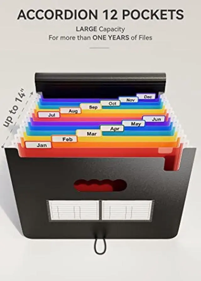 Alt view image 2 of 5 - Expanding Files Folder Organizer/Expandable Accordian File Organizer Bag A4/Letter Size Plastic Filing Box, Accordion Document/Coupon/Receipt Organizer with Colored Labels for Office/School