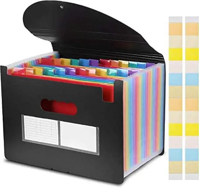 Main image of 24 Pockets Expanding File Folder with Blank Labels, According File Organizer with Expandable Cover, Desktop Accordion Folders Letter A4 Paper Document Storage Organizer for Documents Storage
