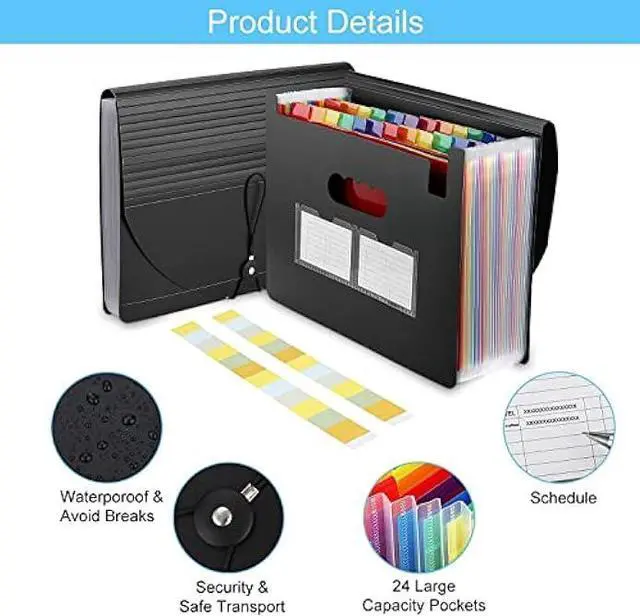 Alt view image 2 of 5 - 24 Pockets Expanding File Folder with Blank Labels, According File Organizer with Expandable Cover, Desktop Accordion Folders Letter A4 Paper Document Storage Organizer for Documents Storage