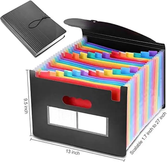 Alt view image 4 of 5 - 24 Pockets Expanding File Folder with Blank Labels, According File Organizer with Expandable Cover, Desktop Accordion Folders Letter A4 Paper Document Storage Organizer for Documents Storage