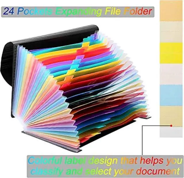 Alt view image 5 of 5 - 24 Pockets Expanding File Folder with Blank Labels, According File Organizer with Expandable Cover, Desktop Accordion Folders Letter A4 Paper Document Storage Organizer for Documents Storage