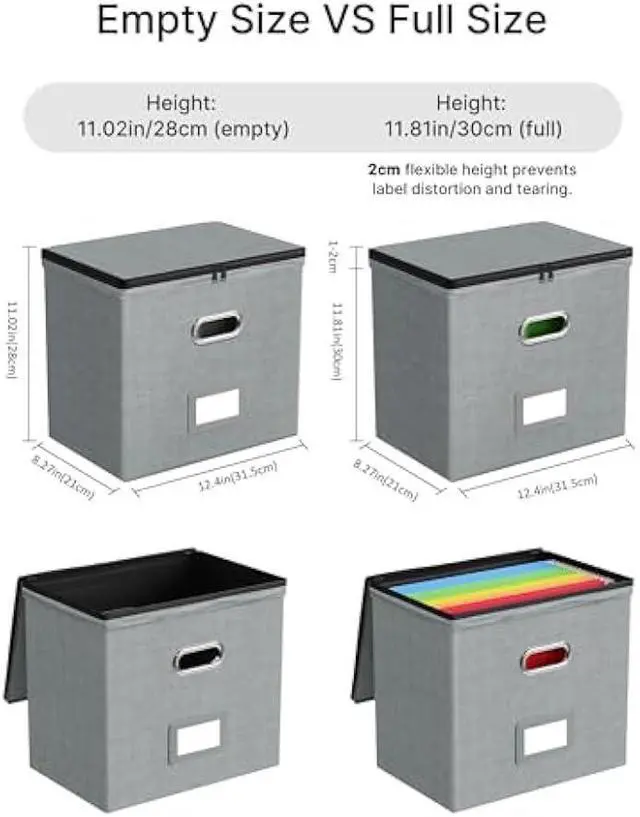 Alt view image 3 of 5 - Oterri Zipper File Box with Lid, Letter Size File Organizer with Mesh Pockets, Portable Filing Box with Handle, Zippers Document Organizer Storage Box for Office/Home/School (1 Pcs, Gray)