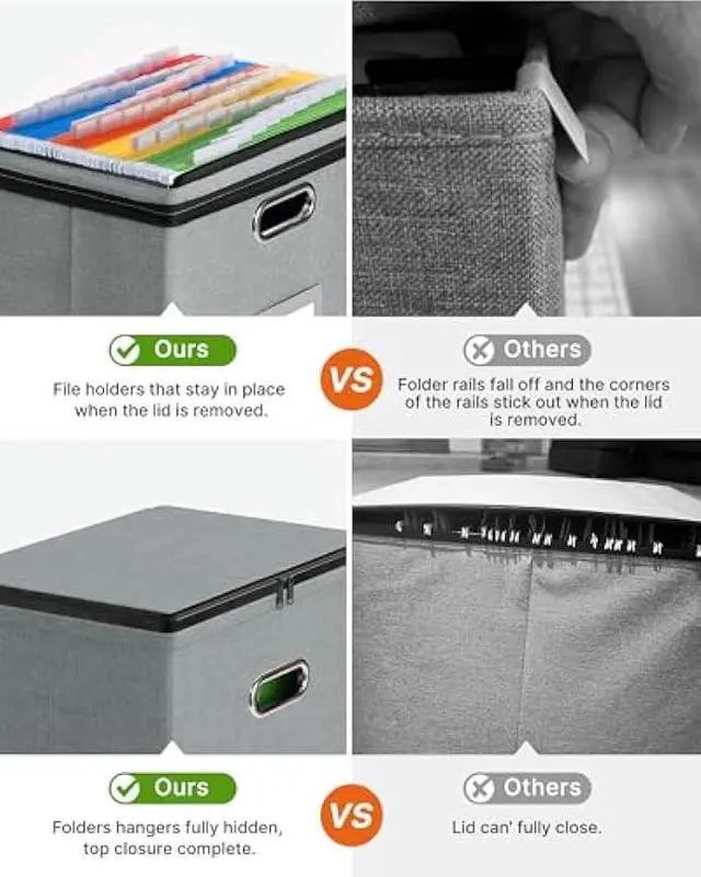 Alt view image 4 of 5 - Oterri Zipper File Box with Lid, Letter Size File Organizer with Mesh Pockets, Portable Filing Box with Handle, Zippers Document Organizer Storage Box for Office/Home/School (1 Pcs, Gray)