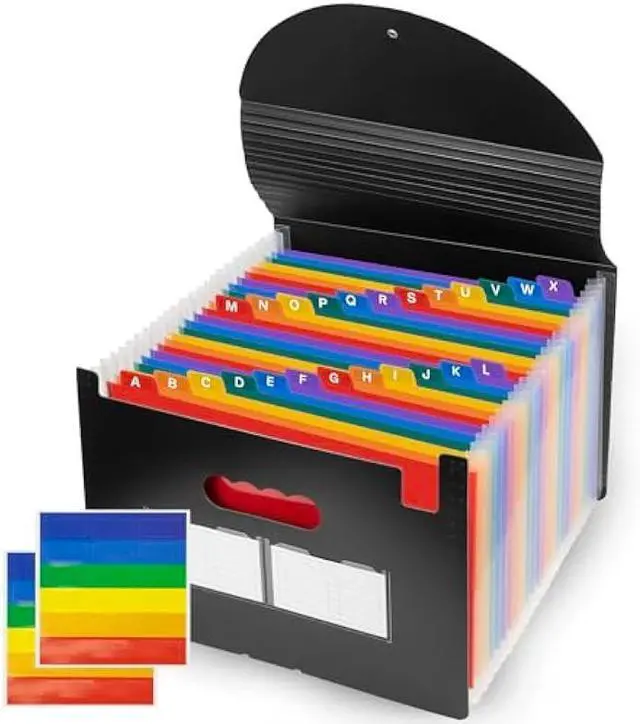 Main image of 25 Pockets Expanding File Folders, Expandable Accordian File Organizer with Colored A-Z Tabs, Desktop Accordion Folders Letter A4 Paper Document Storage Organizer for School Home Office