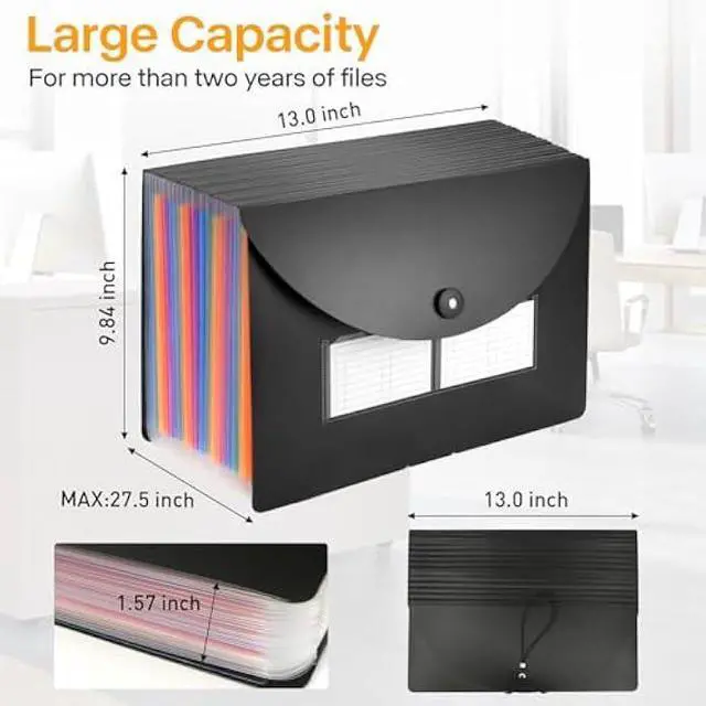Alt view image 2 of 7 - 25 Pockets Expanding File Folders, Expandable Accordian File Organizer with Colored A-Z Tabs, Desktop Accordion Folders Letter A4 Paper Document Storage Organizer for School Home Office