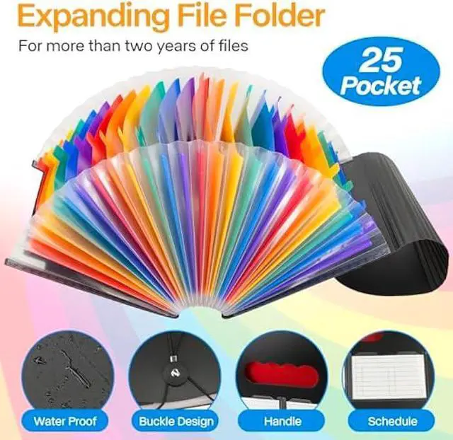Alt view image 3 of 7 - 25 Pockets Expanding File Folders, Expandable Accordian File Organizer with Colored A-Z Tabs, Desktop Accordion Folders Letter A4 Paper Document Storage Organizer for School Home Office