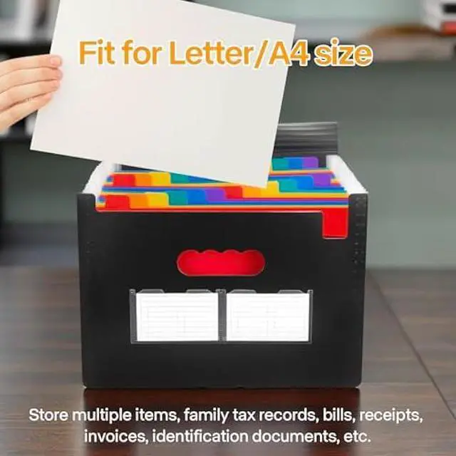 Alt view image 4 of 7 - 25 Pockets Expanding File Folders, Expandable Accordian File Organizer with Colored A-Z Tabs, Desktop Accordion Folders Letter A4 Paper Document Storage Organizer for School Home Office