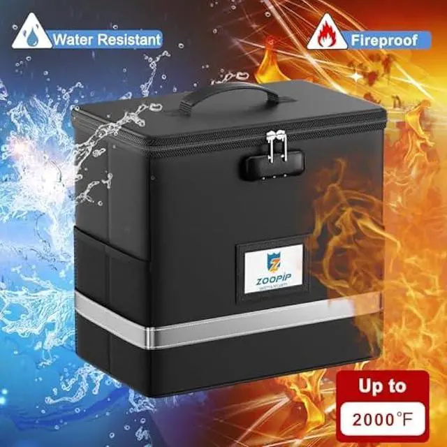 Alt view image 2 of 7 - ZOOPIP Fireproof File Box with Lock, Document Box Storage Organizer, Suitable for Hanging File Folders in Letter Size, Collapsible File Box, Reflective Strip for Fast Find (Small, Black)