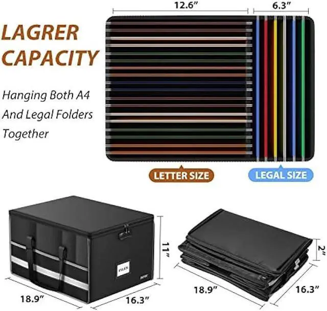 Alt view image 3 of 5 - ENGPOW Fireproof Document Box with Lock, File Storage Organizer Box with Inserts Mesh Pockets, Collapsible Portable Large Filing Cabinet Safe for Hanging Both Letter and Legal Folders(19x16x11)