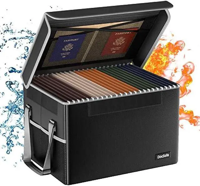 Main image of DocSafe File Box Fireproof File Storage Organizer with Lid,Collapsible Document Storage Filing Case for Hanging Letter/Legal Folders,Portable Home Office Safe Cabinet with Handle,Black