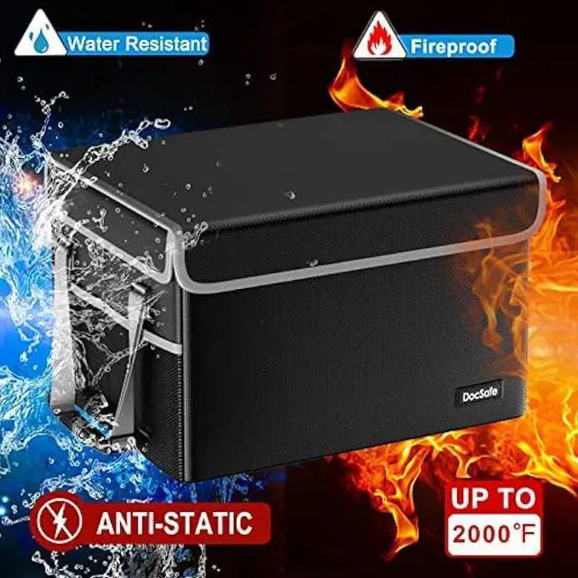 Alt view image 3 of 5 - DocSafe File Box Fireproof File Storage Organizer with Lid,Collapsible Document Storage Filing Case for Hanging Letter/Legal Folders,Portable Home Office Safe Cabinet with Handle,Black