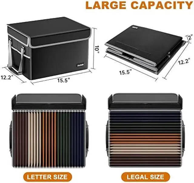 Alt view image 4 of 5 - DocSafe File Box Fireproof File Storage Organizer with Lid,Collapsible Document Storage Filing Case for Hanging Letter/Legal Folders,Portable Home Office Safe Cabinet with Handle,Black