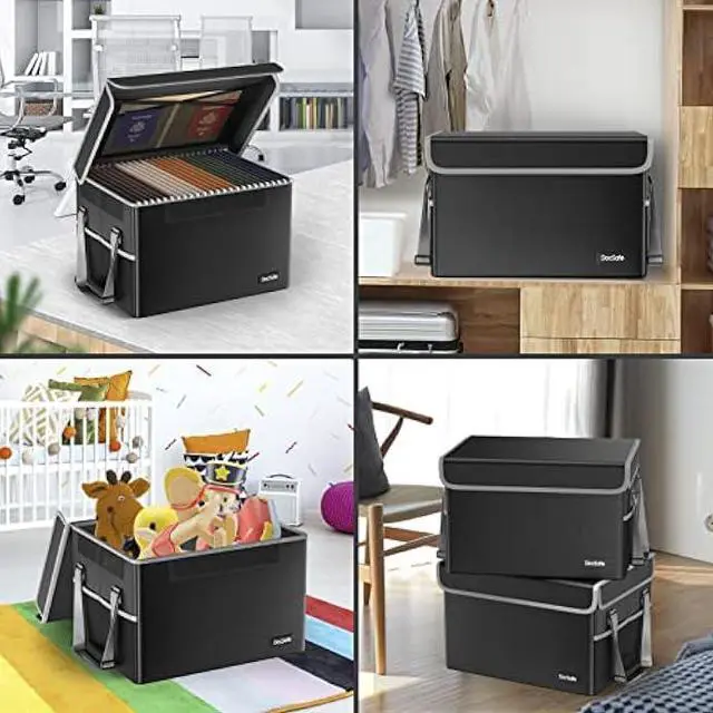 Alt view image 2 of 5 - DocSafe File Box Fireproof File Storage Organizer with Lid,Collapsible Document Storage Filing Case for Hanging Letter/Legal Folders,Portable Home Office Safe Cabinet with Handle,Black