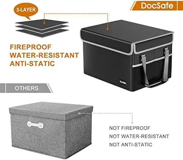 Alt view image 5 of 5 - DocSafe File Box Fireproof File Storage Organizer with Lid,Collapsible Document Storage Filing Case for Hanging Letter/Legal Folders,Portable Home Office Safe Cabinet with Handle,Black