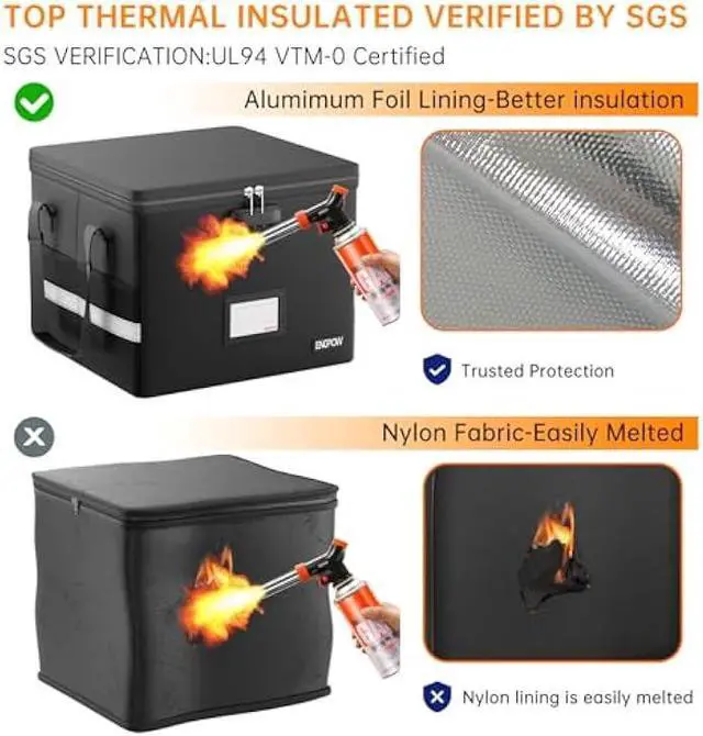 Alt view image 2 of 5 - ENGPOW 5200°F Fireproof Document Box with Lock, Heat Insulated Collapsible File Storage Organizer with Handle, Portable Home Office File Cabinet for Hanging Letter/Legal Size Folder, Black