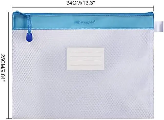 Alt view image 3 of 6 - Zipper File Bag, Wisdompro 4 Pack A4 Size Paper Document Storage File Zipper Pouches Holder with Label Pocket Organizer for Office Documents, Business Receipts, User Manual, Magazines - Blue