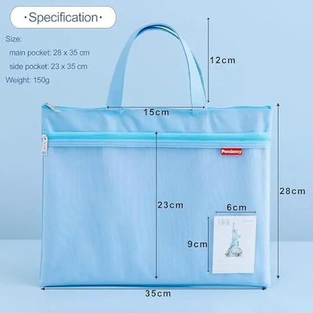 Alt view image 2 of 6 - Pendancy Mesh Zipper Pouch 11x13.7 in, 2 pcs Large Double Pocket Waterproof File Bag with Handle, A4 Size Foldable Document Storage for Puzzle Project/Cross Stitch/Travel/OfficeBlue Pink