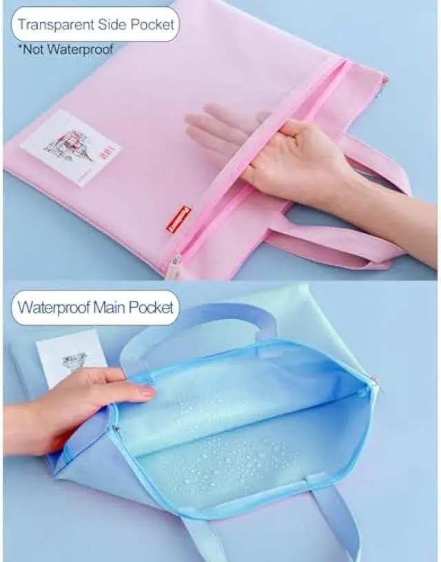 Alt view image 4 of 5 - Pendancy Mesh Zipper Pouch 11x13.7 in, Large Double Pocket Waterproof File Bag with Handle, A4 Size Foldable Document Storage for Puzzle Project/Cross Stitch/Travel/OfficeBlue