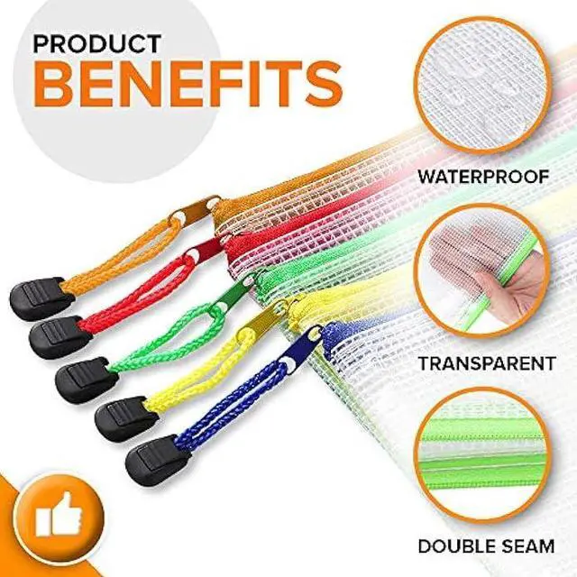 Alt view image 2 of 6 - JUZARI 5 Pack Mesh Bags with Zipper 10x14 Inch for Organizing & Storage - Plastic Pouches School Teachers Classroom Organization Pouch 10 X 14 Zippered Bag
