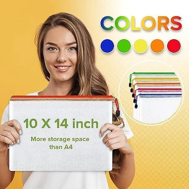 Alt view image 3 of 6 - JUZARI 5 Pack Mesh Bags with Zipper 10x14 Inch for Organizing & Storage - Plastic Pouches School Teachers Classroom Organization Pouch 10 X 14 Zippered Bag