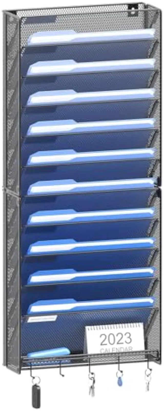 Main image of OUTWOLF Hanging Wall File Organizer with Hooks, 12 Tier Vertical Wall Mount File Holder, File Folder Wall Organizer for Office