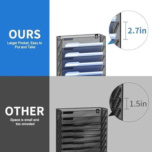 Alt view image 4 of 6 - OUTWOLF Hanging Wall File Organizer with Hooks, 12 Tier Vertical Wall Mount File Holder, File Folder Wall Organizer for Office