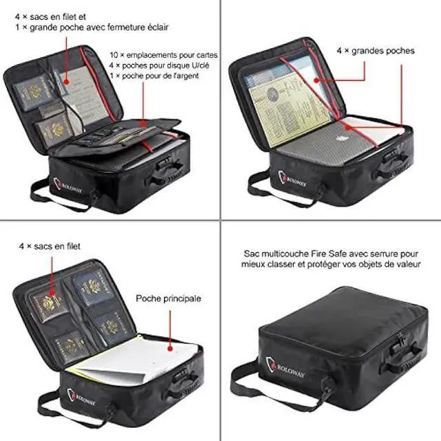 Alt view image 2 of 6 - ROLOWAY-Fireproof Document Bag with Lock, Fireproof Document Safe Organizer, Fireproof File Storage Bag, Fireproof Bag with Multi Layer Portable File Organizers for Travel Black