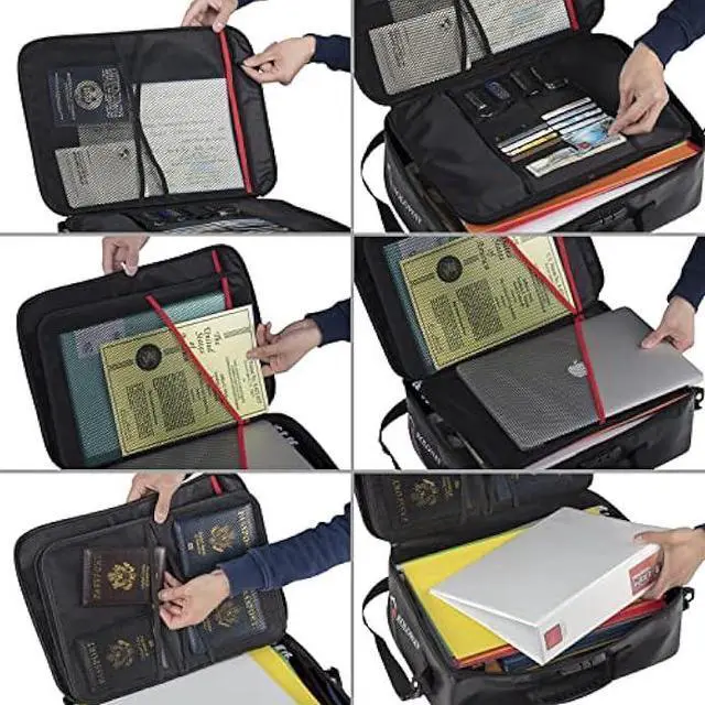 Alt view image 4 of 6 - ROLOWAY-Fireproof Document Bag with Lock, Fireproof Document Safe Organizer, Fireproof File Storage Bag, Fireproof Bag with Multi Layer Portable File Organizers for Travel Black