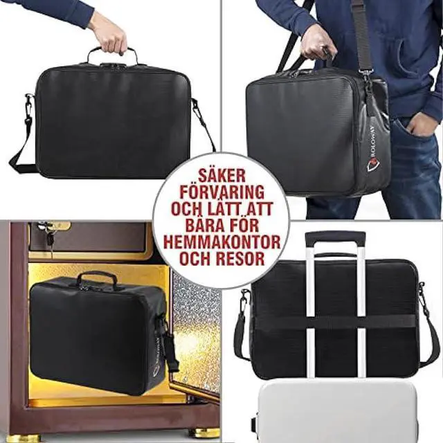 Alt view image 6 of 6 - ROLOWAY-Fireproof Document Bag with Lock, Fireproof Document Safe Organizer, Fireproof File Storage Bag, Fireproof Bag with Multi Layer Portable File Organizers for Travel Black