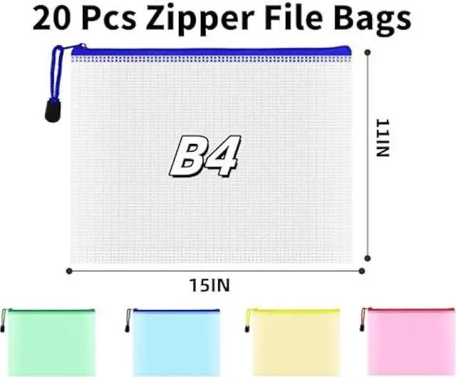 Alt view image 3 of 6 - 20pcs Mesh Zipper Pouch, B4 Mesh ZipperPouch Zipper File Bags Document Bags Office File Holders Zip File Bags Folders for School Office Supplies and Travel Storage (20pcs B4 (5Colors))