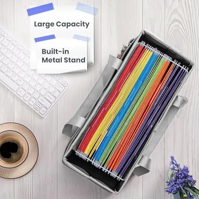 Alt view image 3 of 7 - UNICITII File Organizer Box, Portable Tote Bag Hanging Filing Box Desktop File Folder Document Storage Organizer with Pockets and Handles