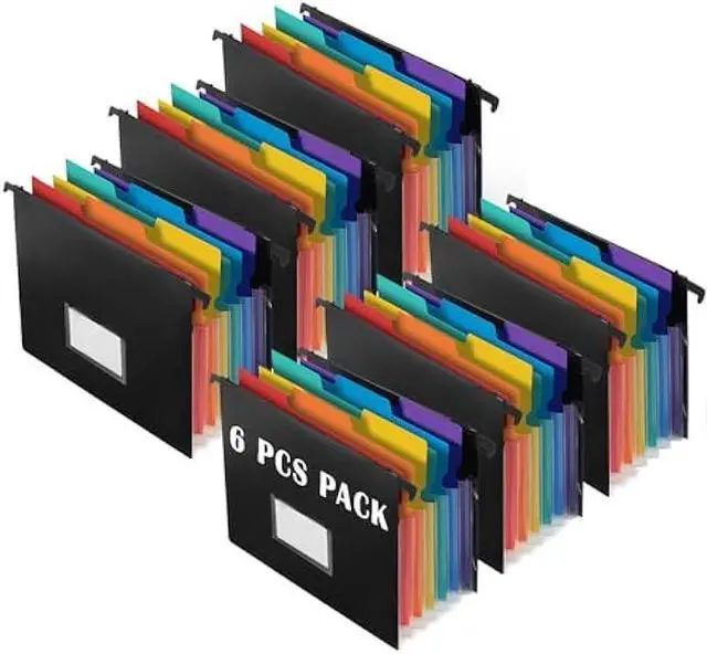 Main image of 2-in-1 Expanding Hanging File Folders for Filing Cabinet, TRANBO 7 Pockets Hanging Accordion File Organizer, 1/3-Cut Tab, Letter Size for File Frame - 6 Pack