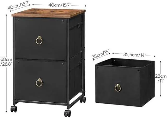 Alt view image 3 of 5 - HOOBRO 2-Drawer Mobile File Cabinet, Vertical Filing Cabinet, Filing Cabinet for Home Office, Rolling Printer Stand, A4/Letter-Sized, Nonwovens Drawer, Black and Rustic Brown BFK20WJ01