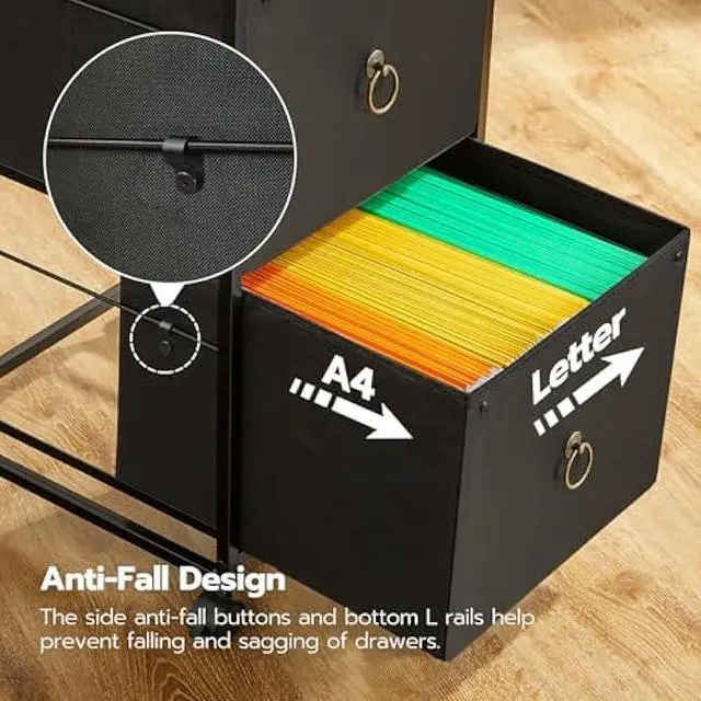 Alt view image 4 of 5 - HOOBRO 2-Drawer Mobile File Cabinet, Vertical Filing Cabinet, Filing Cabinet for Home Office, Rolling Printer Stand, A4/Letter-Sized, Nonwovens Drawer, Black and Rustic Brown BFK20WJ01