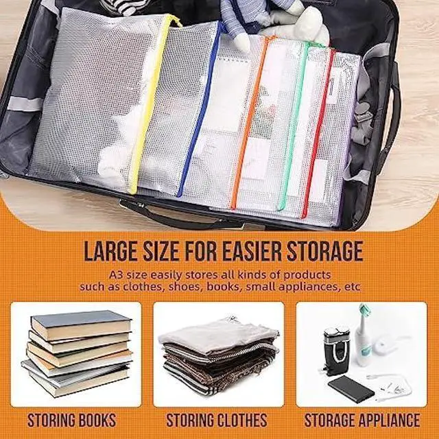 Alt view image 5 of 5 - YOPCDJ 24pcs Mesh Zipper Pouch File Bags Puzzle Storage Bags, A3 17x12 Inches Large Reusable Zipper Pouches for Organizing Classroom Board Game Organization
