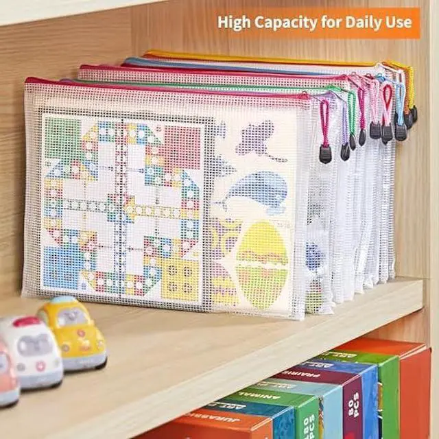 Alt view image 3 of 5 - JARLINK 36 Pack 10 Colors Zipper Mesh Document Pouch, A4 Letter Size Mesh Bags for Board Games & Puzzles, Waterproof Document Zipper Pouches for Office School Supplies, Toys, Cosmetics Travel Storage