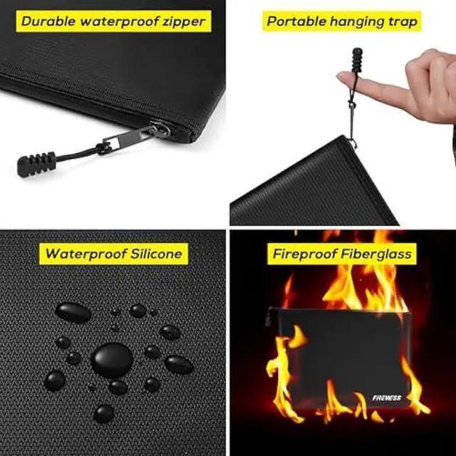 Alt view image 3 of 5 - Fireproof Document Bag -2 Pack 13.4x10 and 11x6 Non-Itchy Fireproof Money Bag, Waterproof Zipper Holder for Valuables, Fire & Water Resistant Safe Pouch for File,Cash,Passport,Keys