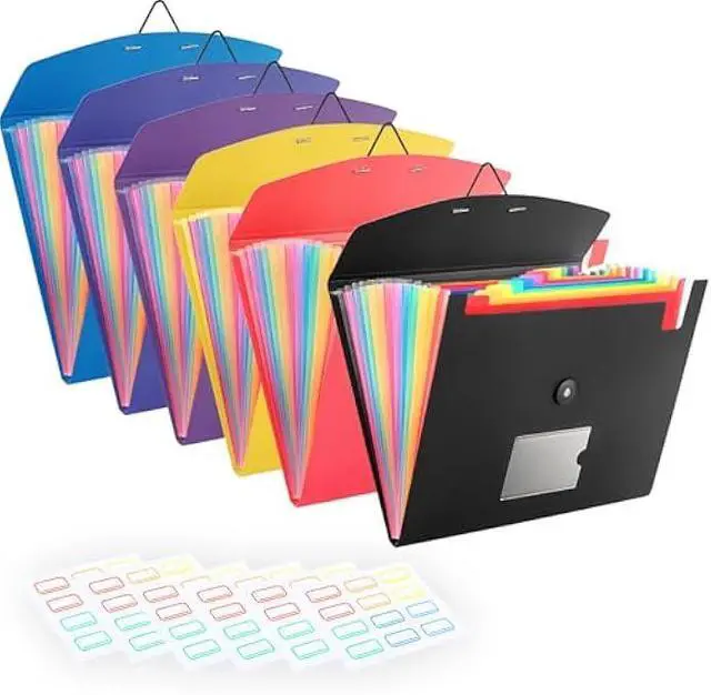 Main image of 6 Pack Accordion File Organizer with Labels, 13 Pocket Expanding File Folder for Letter Size A4 Papers, Ideal for Home, Office Supplies, College Essentials