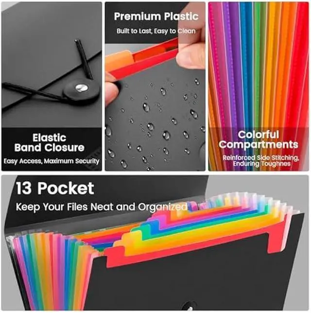 Alt view image 3 of 7 - 6 Pack Accordion File Organizer with Labels, 13 Pocket Expanding File Folder for Letter Size A4 Papers, Ideal for Home, Office Supplies, College Essentials