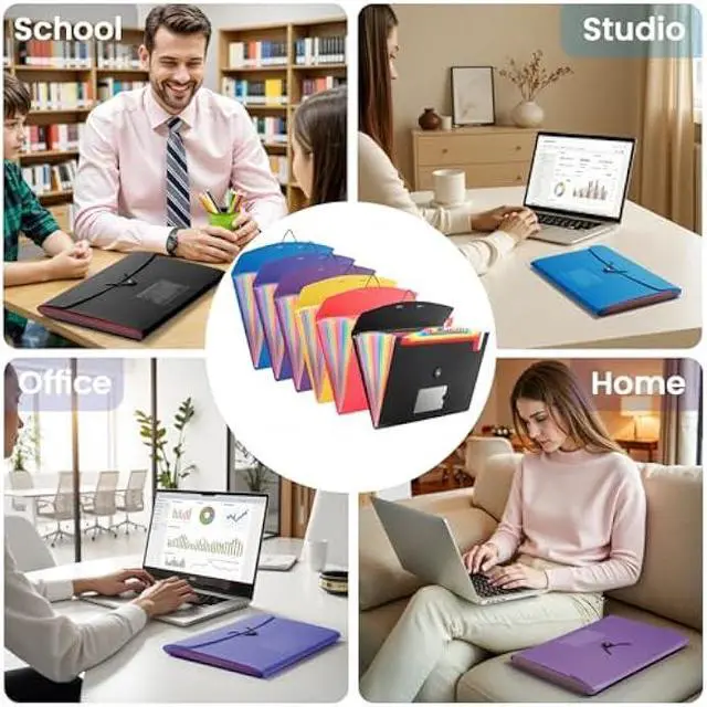 Alt view image 7 of 7 - 6 Pack Accordion File Organizer with Labels, 13 Pocket Expanding File Folder for Letter Size A4 Papers, Ideal for Home, Office Supplies, College Essentials