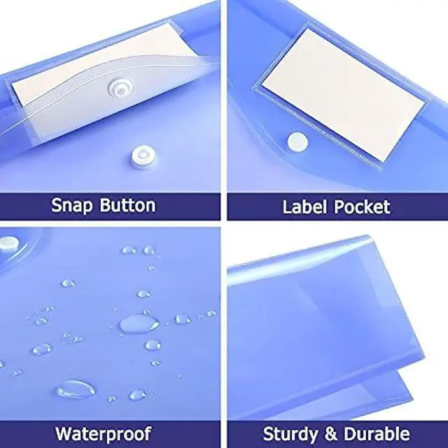 Alt view image 3 of 6 - Plastic File Folders, 40 Pcs Transparent Envelopes Letter Size / A4 Size Waterproof File Pouches with Label Pocket and Snap Button for School Home Work Office Organization 8 Colours