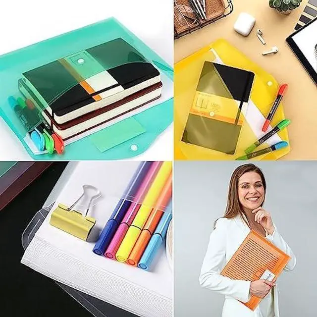 Alt view image 4 of 6 - Plastic File Folders, 40 Pcs Transparent Envelopes Letter Size / A4 Size Waterproof File Pouches with Label Pocket and Snap Button for School Home Work Office Organization 8 Colours