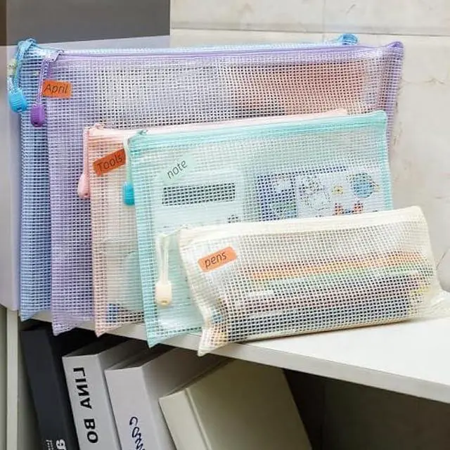 Alt view image 5 of 7 - Mutsitaz Mesh Zipper Pouch Zipper Bags 20 Pcs, 5 Colors Puzzle Bag for Organizing Storage, Letter Size, A4 Size, Zipper File Bags for Organizing School Supplies, Office Appliances, Home and Travel