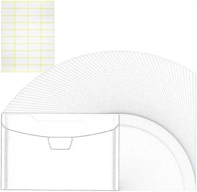 Main image of 60 Pack 5x7 Clear Plastic Envelopes for Cash, Photo, Paper Document, Card Storage, Small Money Saving Holder with Slide-on Seal Closure, Waterproof Plastic File Folder, for School and Office Supplies