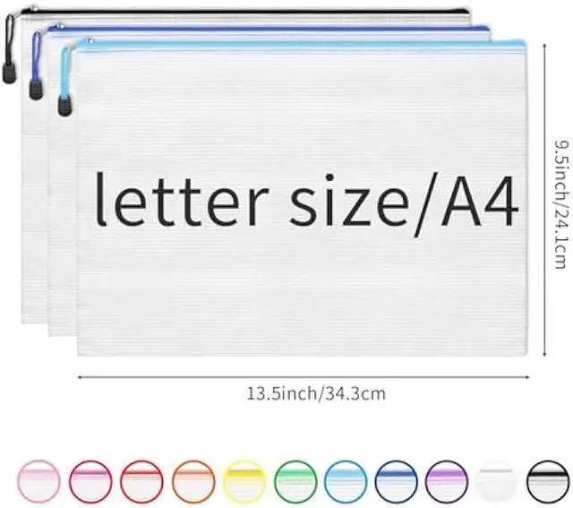 Alt view image 2 of 5 - EOOUT 36pcs Plastic Mesh Zipper Pouch Document Bag, Plastic Zip File Folders in 11 Colors, Letter Size/A4 Size, for School Office Supplies, Travel Storage Bags