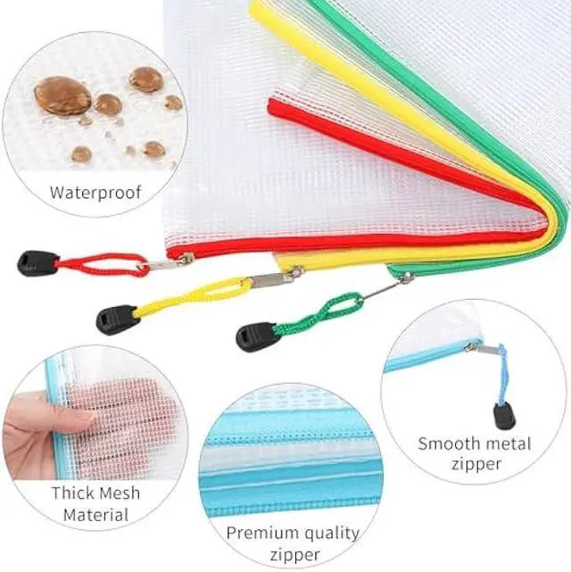 Alt view image 3 of 5 - EOOUT 36pcs Plastic Mesh Zipper Pouch Document Bag, Plastic Zip File Folders in 11 Colors, Letter Size/A4 Size, for School Office Supplies, Travel Storage Bags