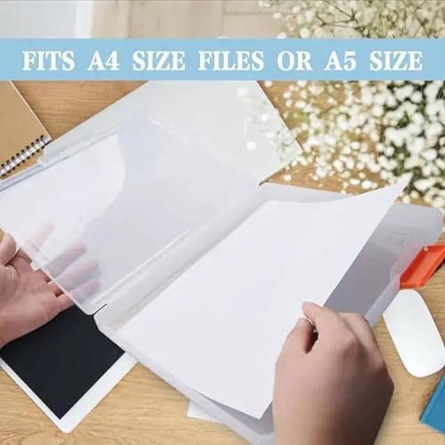 Alt view image 4 of 6 - Olutacot 12 Pcs Clear A4 A5 File Box Document Plastic Storage Box with 48 Labels File Holder Organizer Paper Plastic Case Magazine Protector with Buckle Office School Supplies