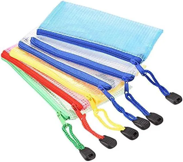 Main image of MECCANIXITY Mesh Zipper Bags, B8 Size Plastic Zip Pouch File Zipper Document Folder for Office Supplies Home Travel, Assorted Colors Pack of 6