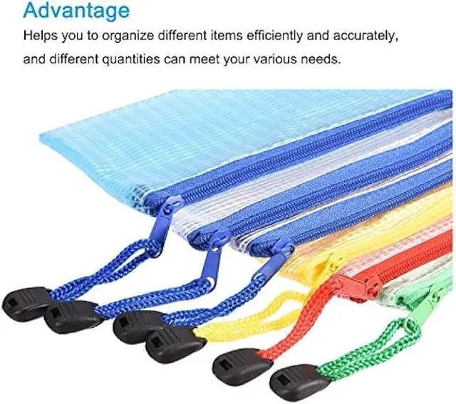 Alt view image 4 of 6 - MECCANIXITY Mesh Zipper Bags, B8 Size Plastic Zip Pouch File Zipper Document Folder for Office Supplies Home Travel, Assorted Colors Pack of 6